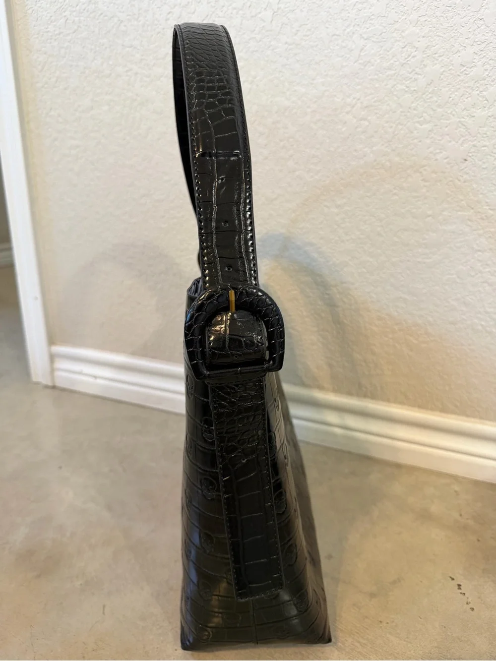 Betsey Johnson Black Croc-Embossed Hobo Bag